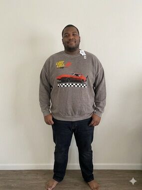 Gray Crewneck Sweatshirt with Red Car Graphic